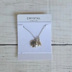 Letter "A" and Basketball  Silver Necklace